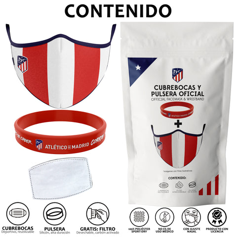 Cubrebocas + Pulsera Atlético de Madrid Oficial Cubrebocas + Pulsera Atlético de Madrid Oficial