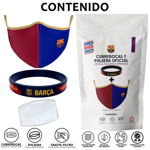 Cubrebocas + Pulsera Barcelona Oficial Cubrebocas + Pulsera Barcelona Oficial