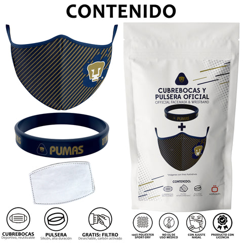 Cubrebocas + Pulsera Pumas Oficial Cubrebocas + Pulsera Pumas Oficial