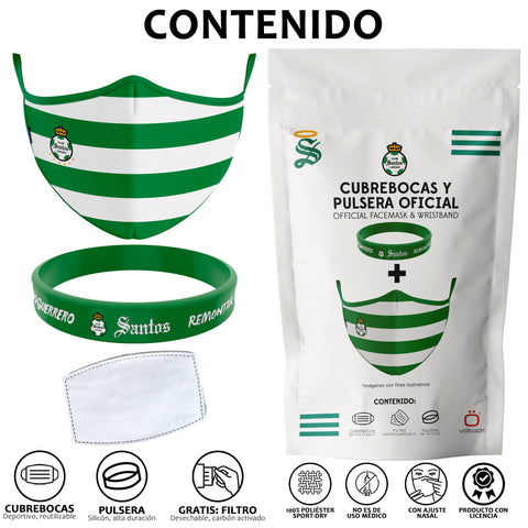Cubrebocas + Pulsera Santos Oficial Cubrebocas + Pulsera Santos Oficial