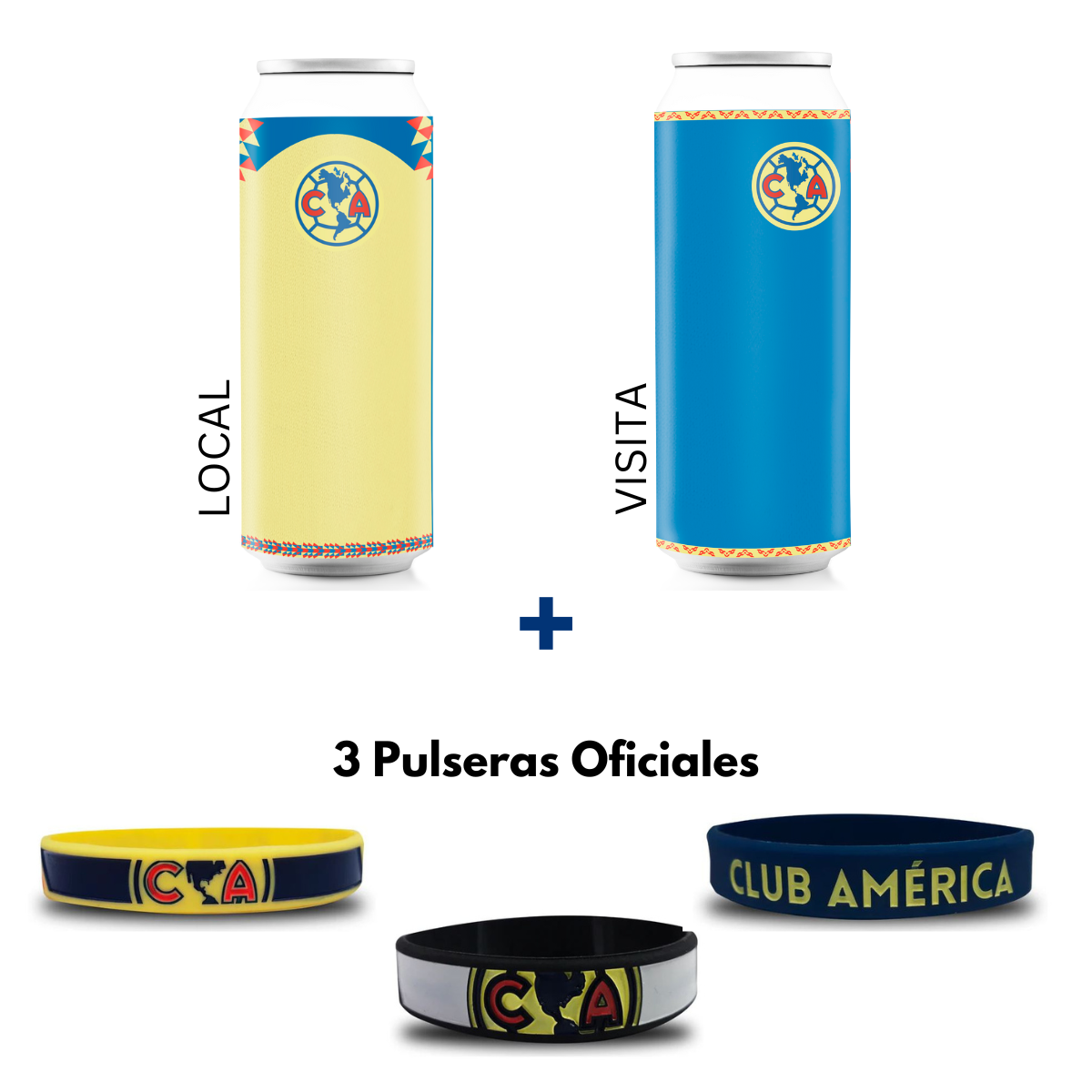 2 Termos Oficiales Club América Personalizados + 3 pulseras